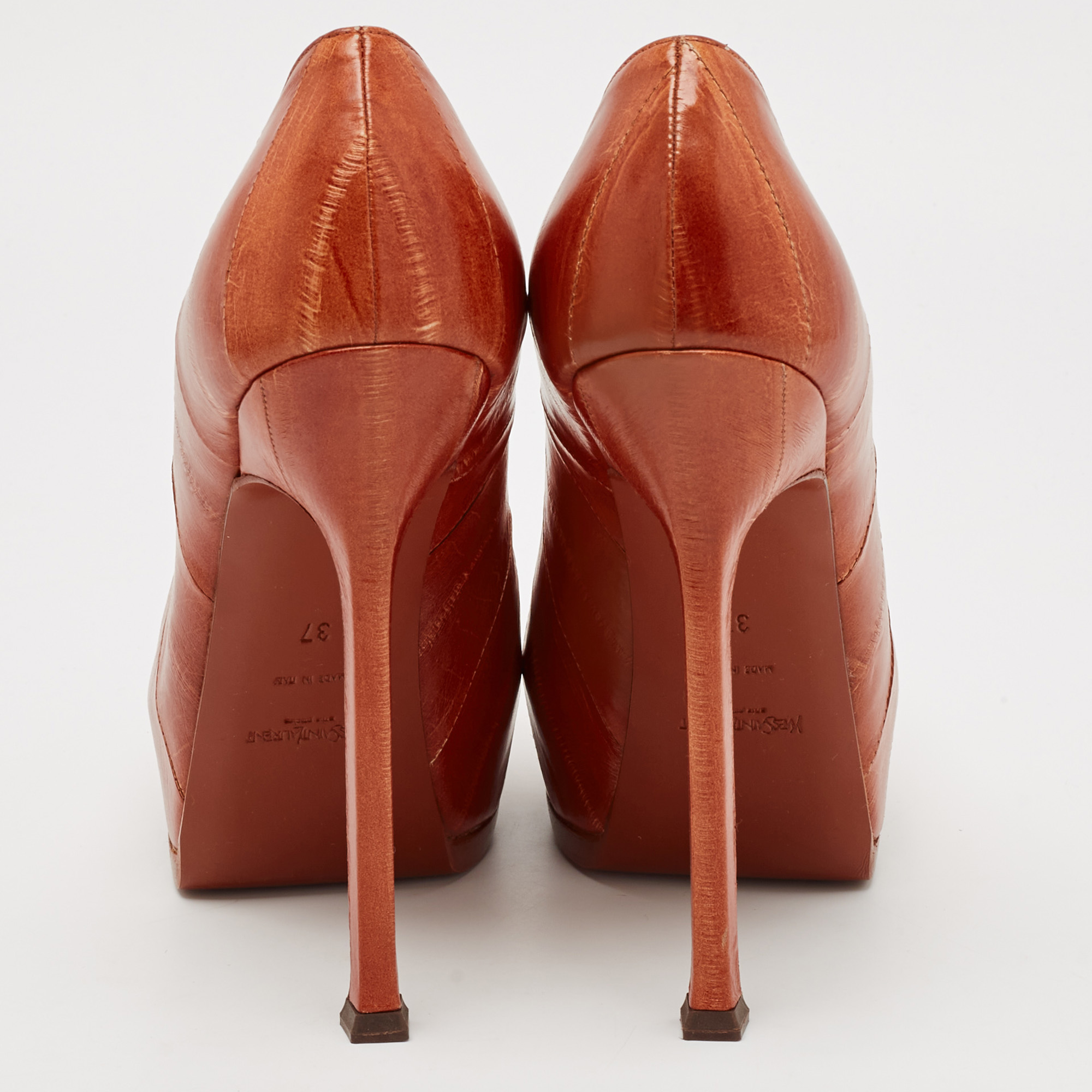 Yves Saint Laurent Brown Leather Platform Pumps Size 37 