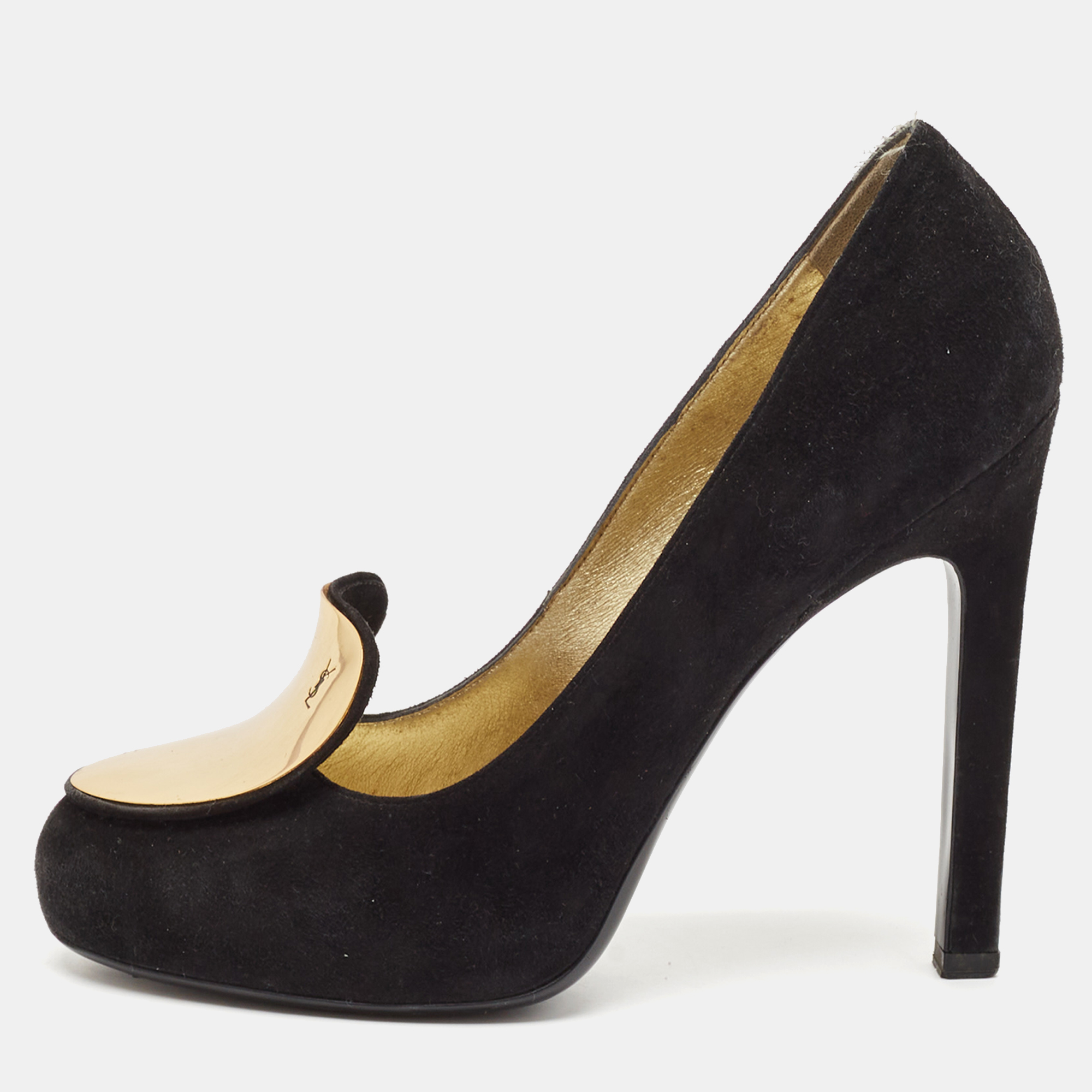 

Yves Saint Laurent Black Suede Round Toe Pumps Size