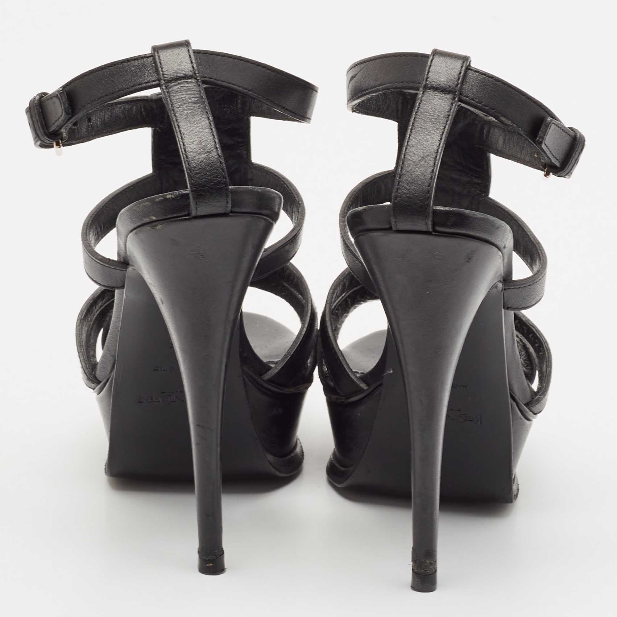 Saint Laurent Black Leather New Riveg Platform Sandals Size 36 