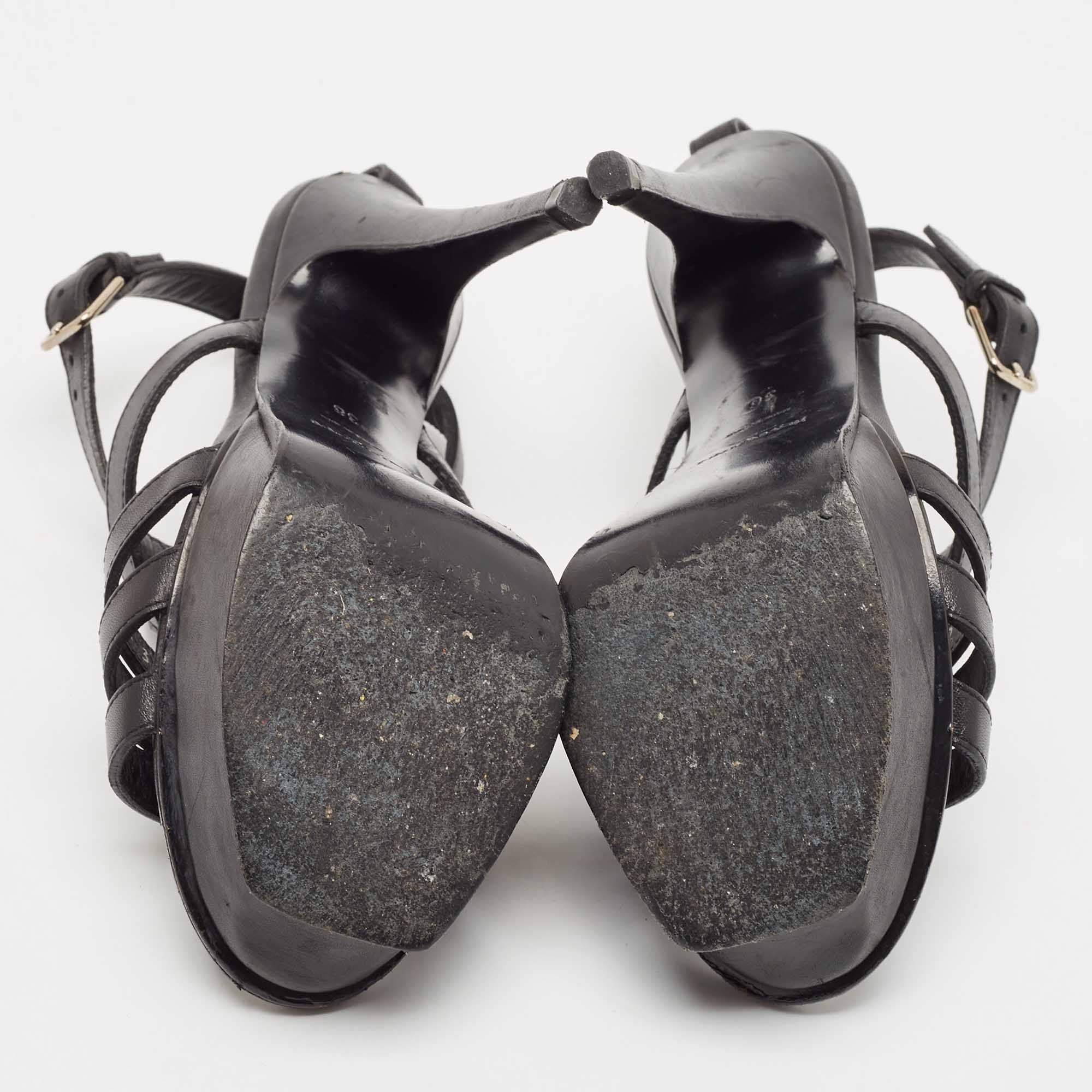 Saint Laurent Black Leather New Riveg Platform Sandals Size 36 