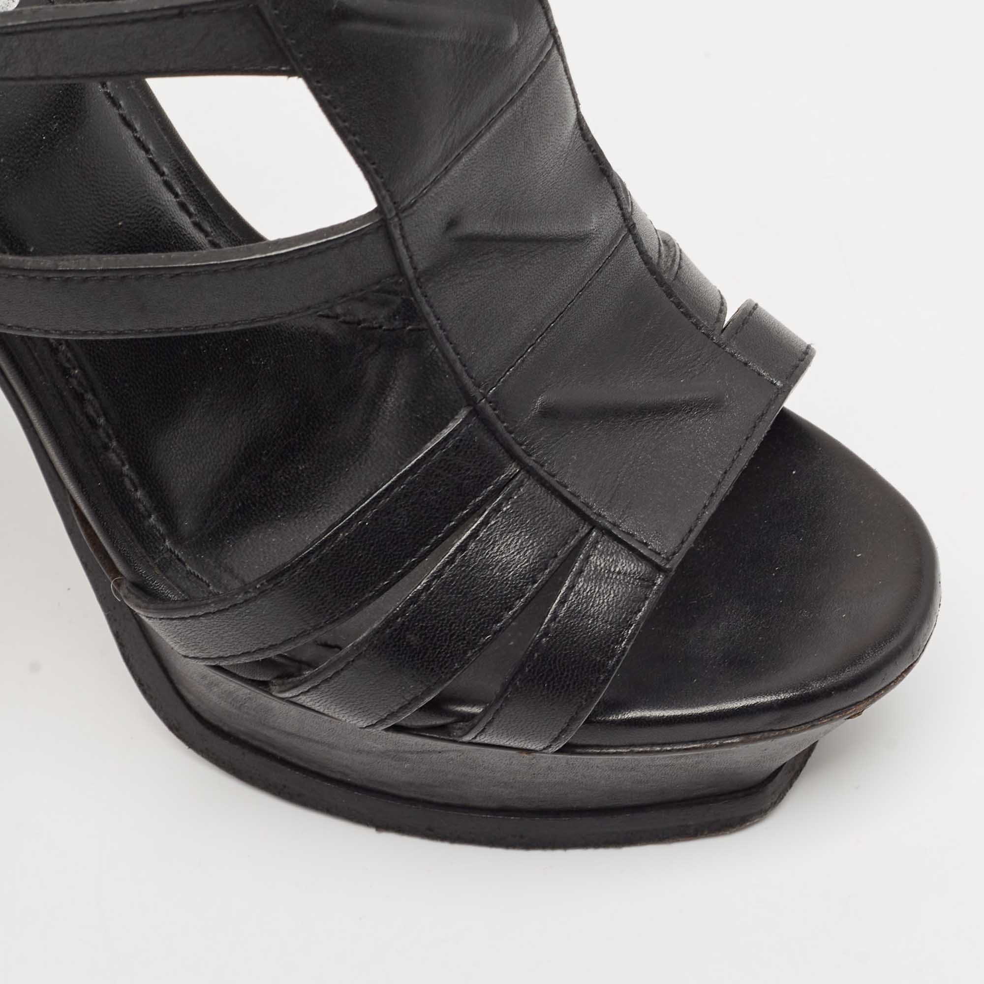 Saint Laurent Black Leather New Riveg Platform Sandals Size 36 