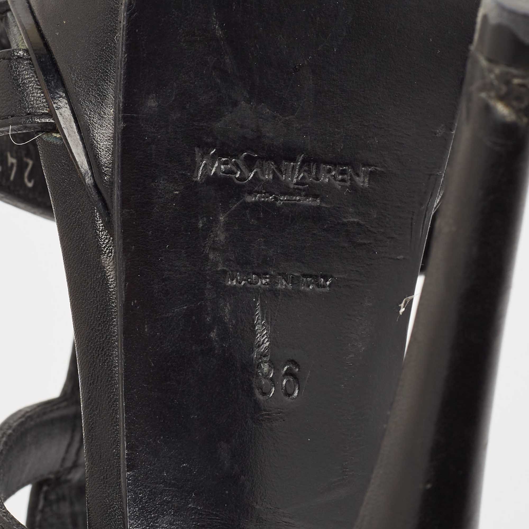 Saint Laurent Black Leather New Riveg Platform Sandals Size 36 