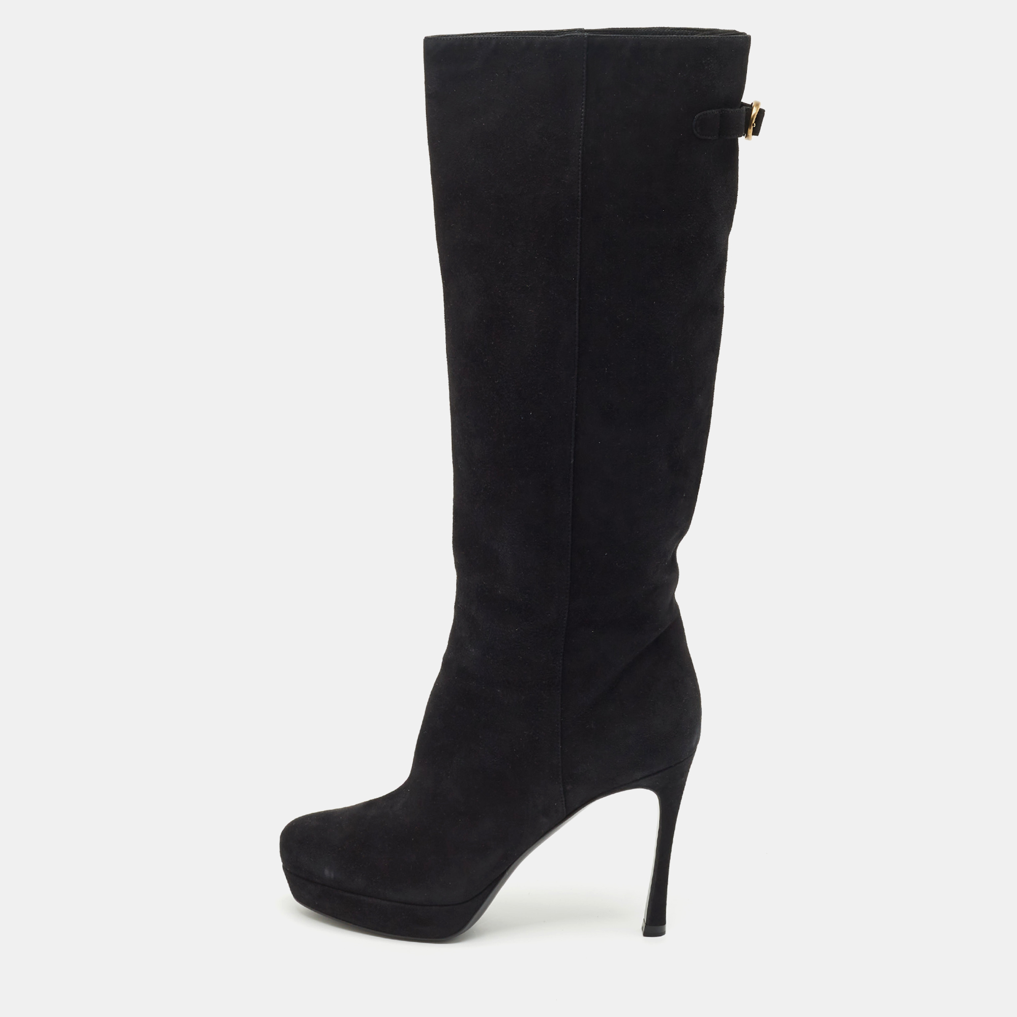 

Yves Saint Laurent Black Suede Knee Length Boots Size