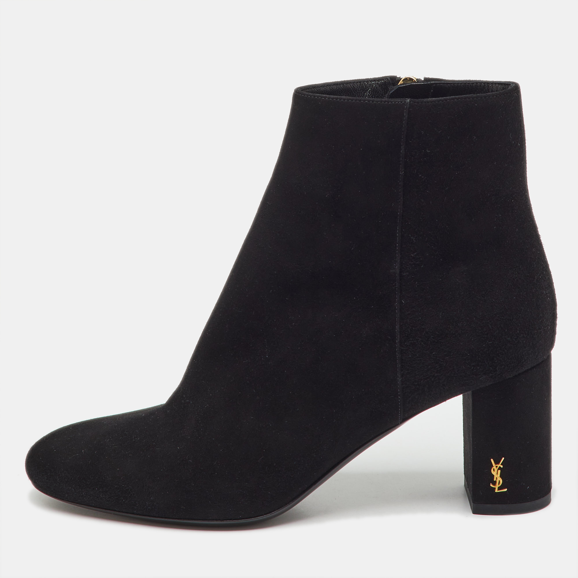 Pre-owned Saint Laurent Black Suede Loulou Zip Ankle Length Boots Size 36