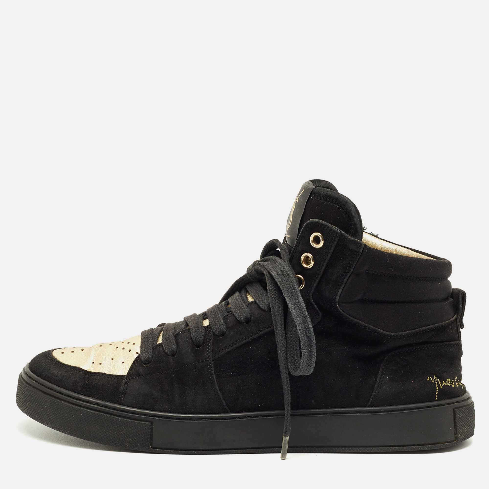 Pre-owned Saint Laurent Black Leather And Suede High Top Sneakers Size 39