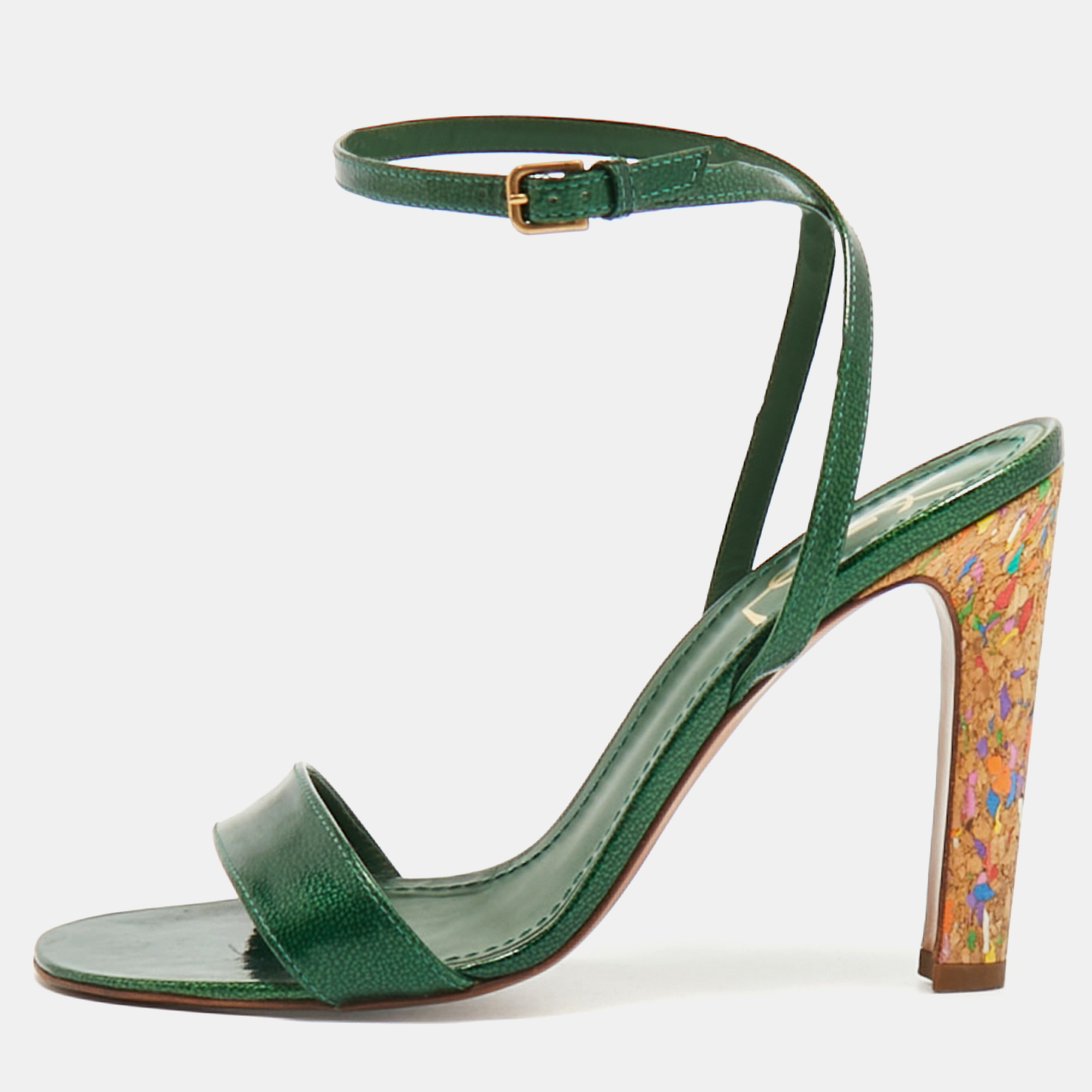 

Yves Saint Laurent Size  Green Patent Leather Ankle Wrap Sandals