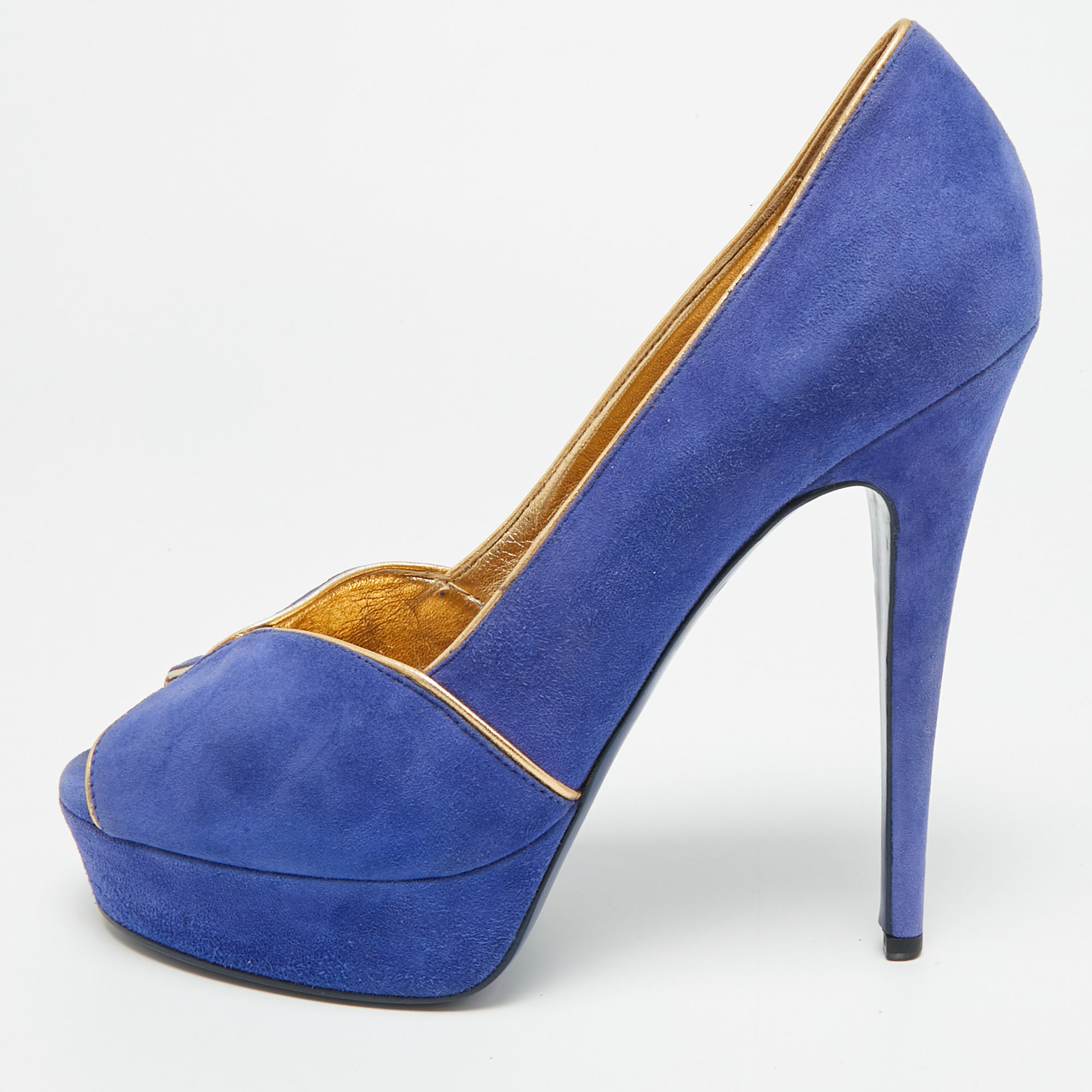 

Yves Saint Laurent Size  Blue/Gold Suede Platform Pumps
