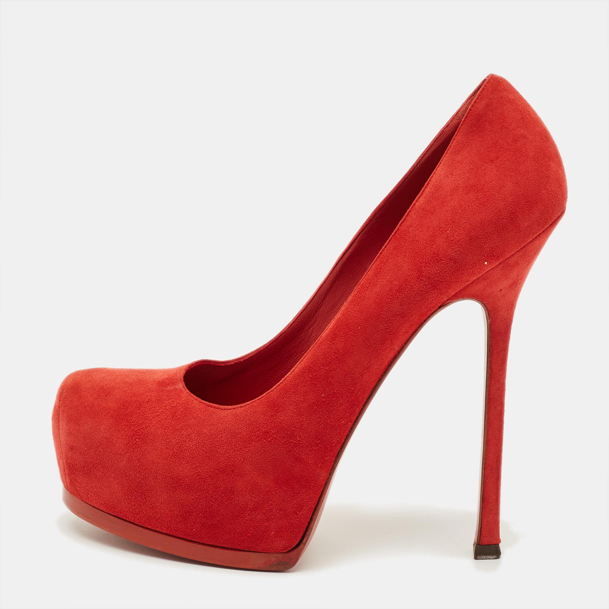 

Yves Saint Laurent Tribtoo Size  Red Suede Platform Pumps