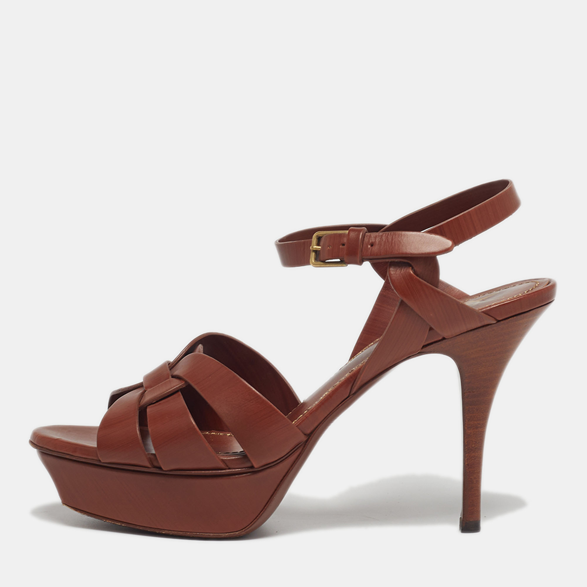 

Yves Saint Laurent Size  Brown Leather Ankle Strap Sandals