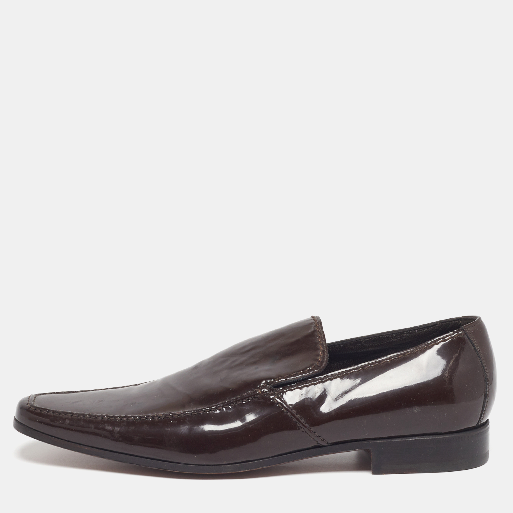 

Yves Saint Laurent Size  Dark Brown Patent Leather Slip On Loafers