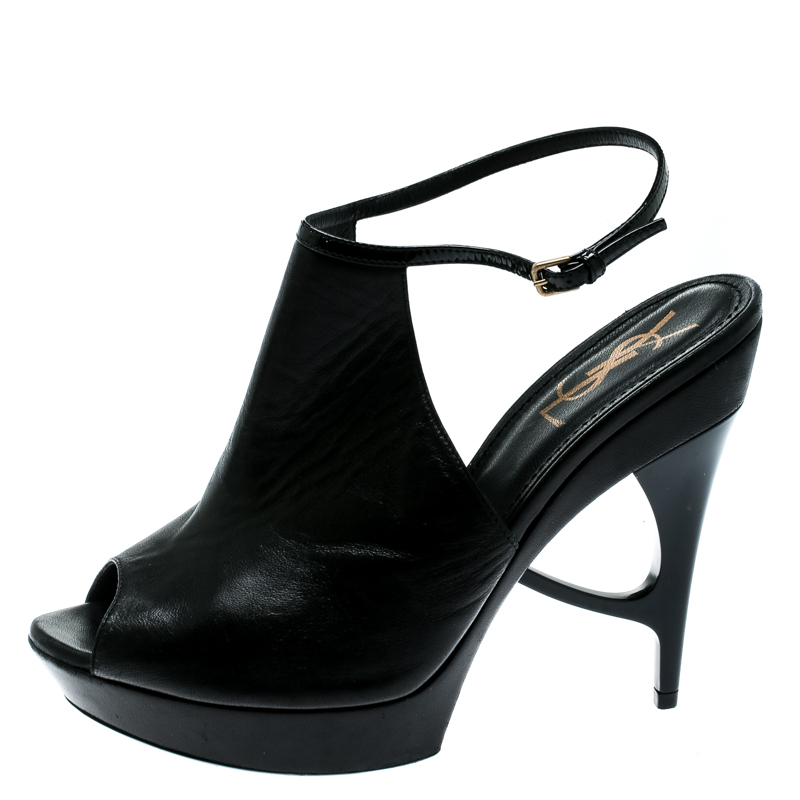 

Saint Laurent Paris Black Leather Peep Toe Platform Sandals Size