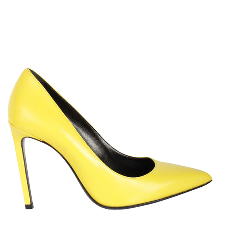 Pre-owned Saint Laurent Lemon Leather Pointed Pumps Size 36 In Yellow