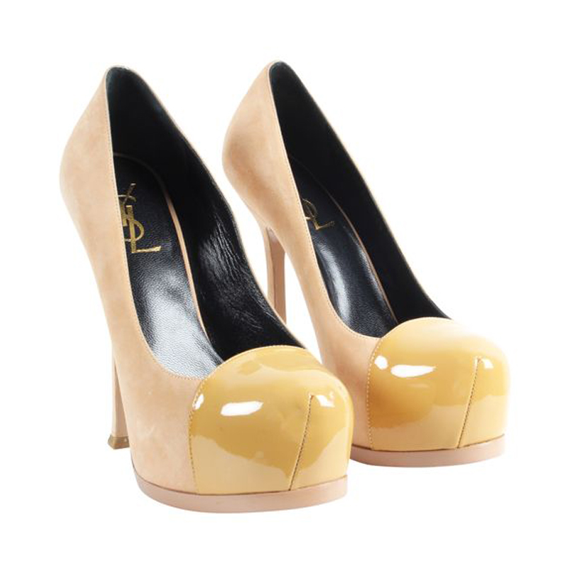 

Saint Laurent Nude Suede And Patent Leather Toe Tribute Pumps Size, Beige