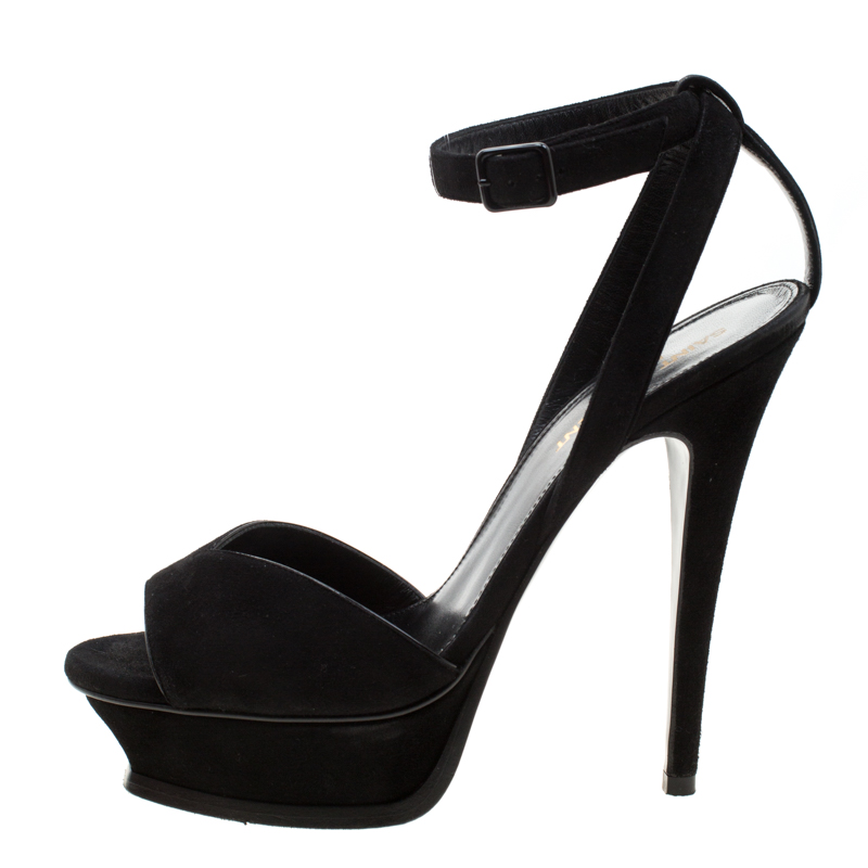 

Saint Laurent Paris Black Suede Ankle Strap Platform Sandals Size