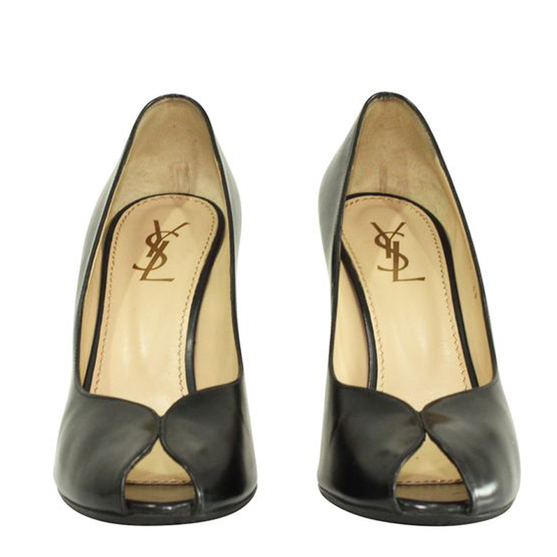 

Saint Laurent Black Leather Open Toe Pumps Size