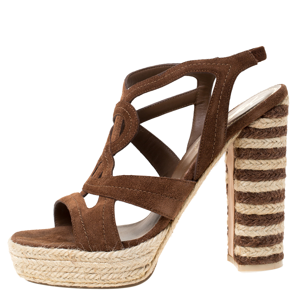 

Saint Laurent Brown Suede Caged Platform Espadrille Sandals Size