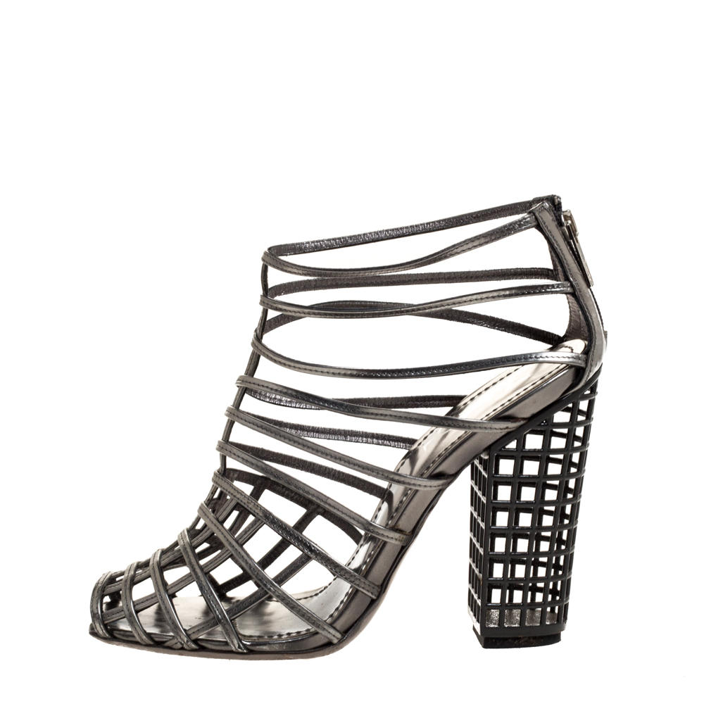 

Yves Saint Laurent Metallic Grey Strappy Cage Sandals Size