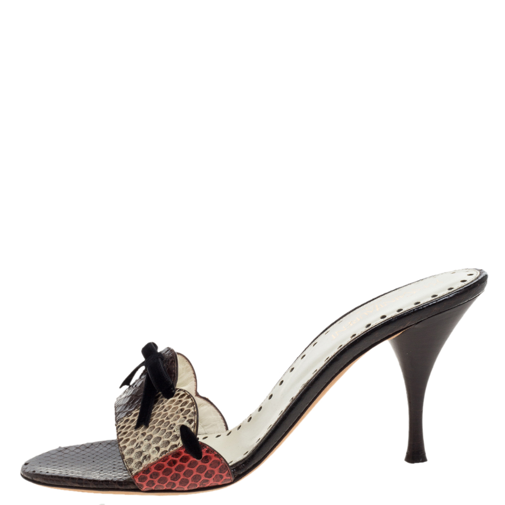 

Saint Laurent Vintage Multicolor Python Leather Bow Open Toe Sandals Size, Brown