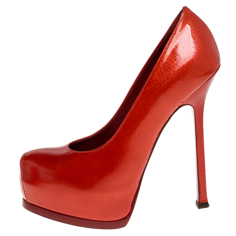 

Yves Saint Laurent Red Patent Leather Tribtoo Platform Pumps Size