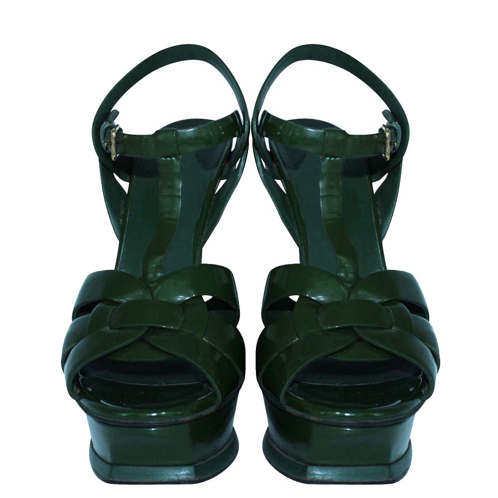 

Yves Saint Laurent Green Patent Leather tribute Sandals Size