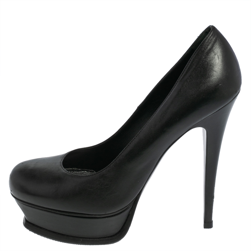 

Yves Saint Laurent Black Leather Janis Platform Pumps Size