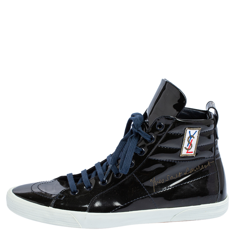 

Yves Saint Laurent Black Patent Leather High Top Sneakers Size