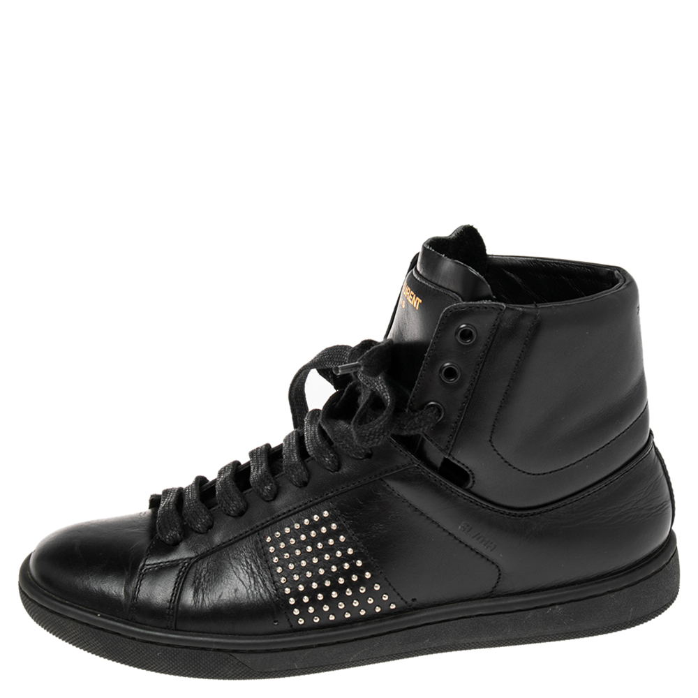 

Yves Saint Laurent Black Leather Studded High Top Sneakers Size