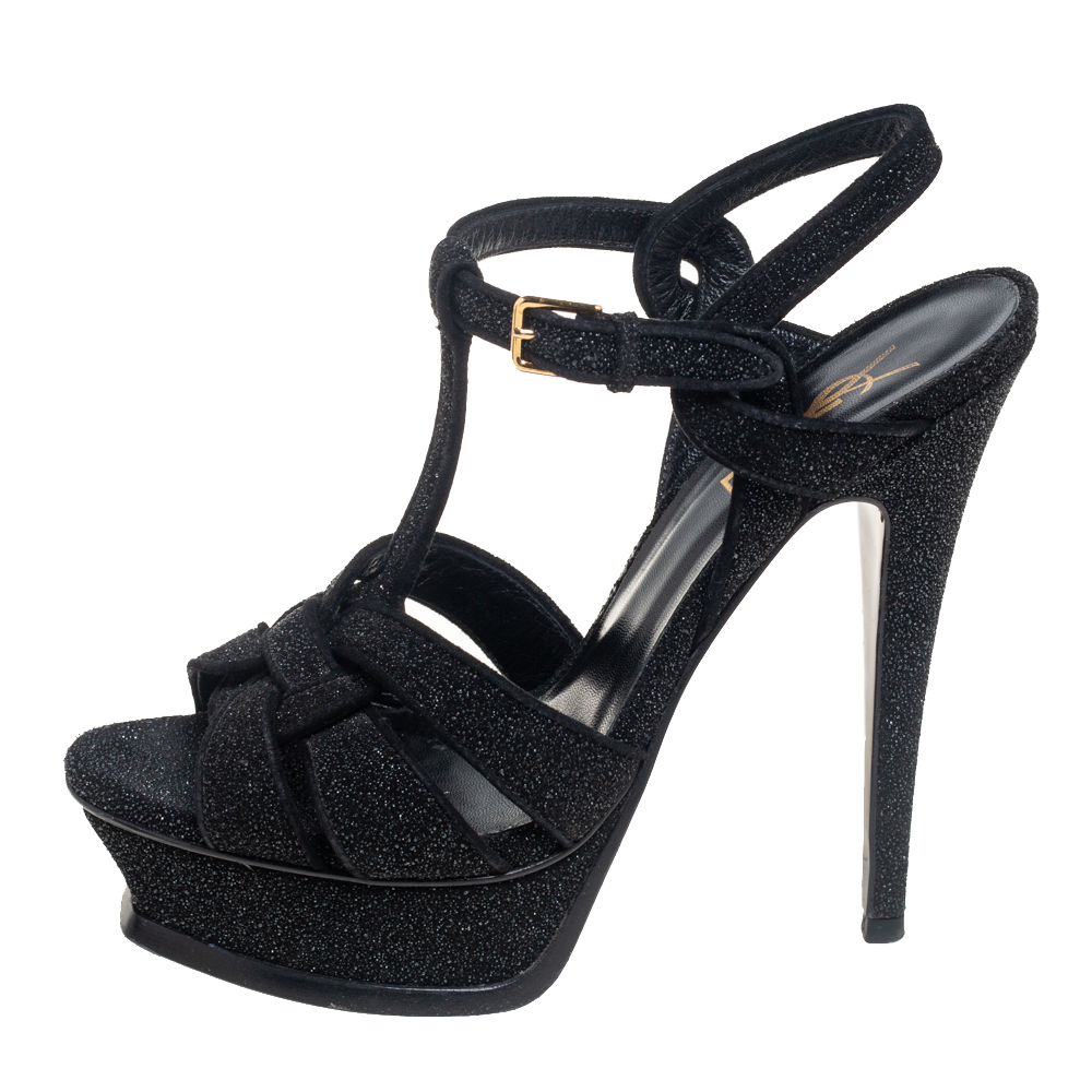 

Saint Laurent Black Quartz Suede Tribute Sandals Size
