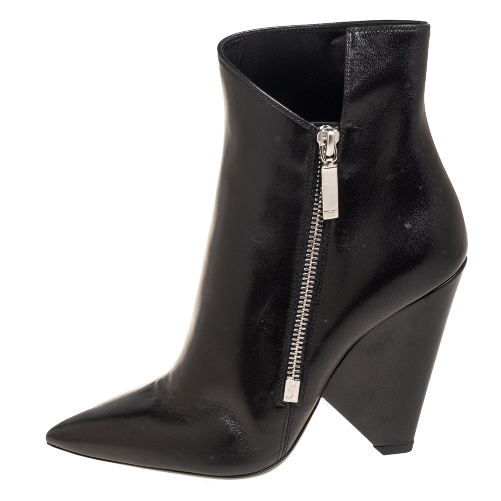 

Yves Saint Laurent Black Leather Side Zip Ankle Boots Size