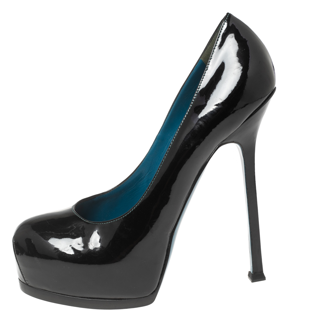 

Yves Saint Laurent Black Patent Leather Tribtoo Platform Pumps Size