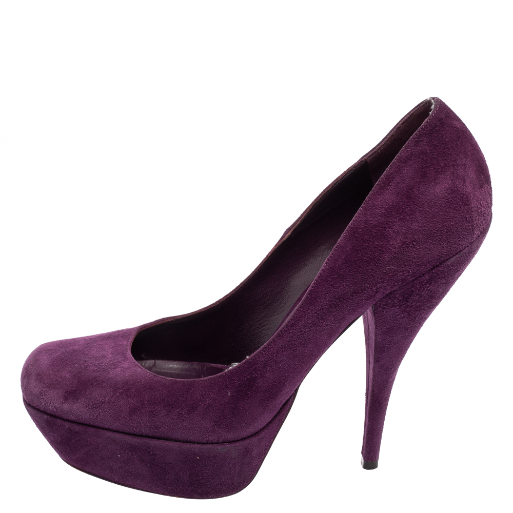 

Yves Saint Laurent Purple Suede Platform Pumps Size