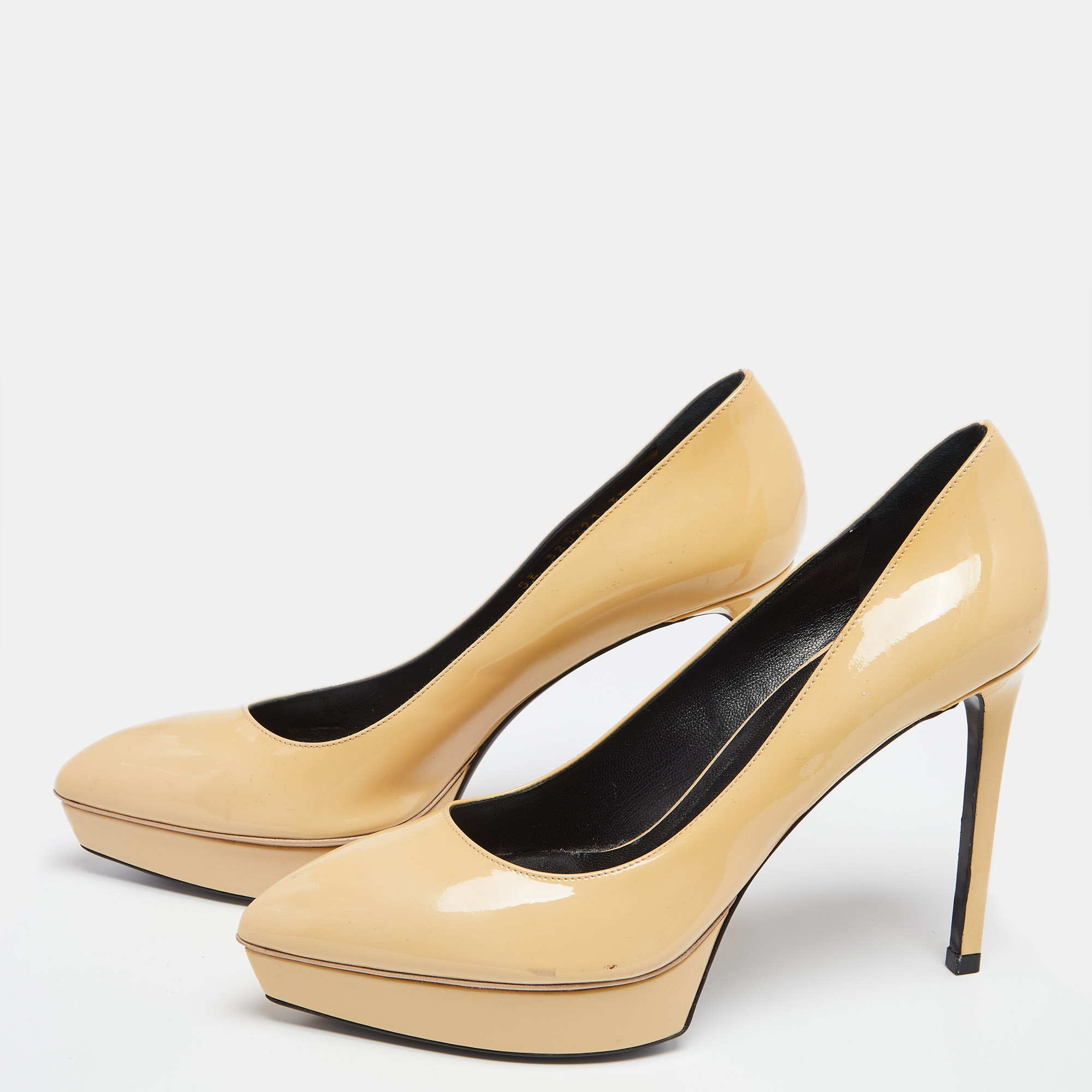 

Saint Laurent Beige Patent Leather Janis Pointed Toe Platform Pumps Size