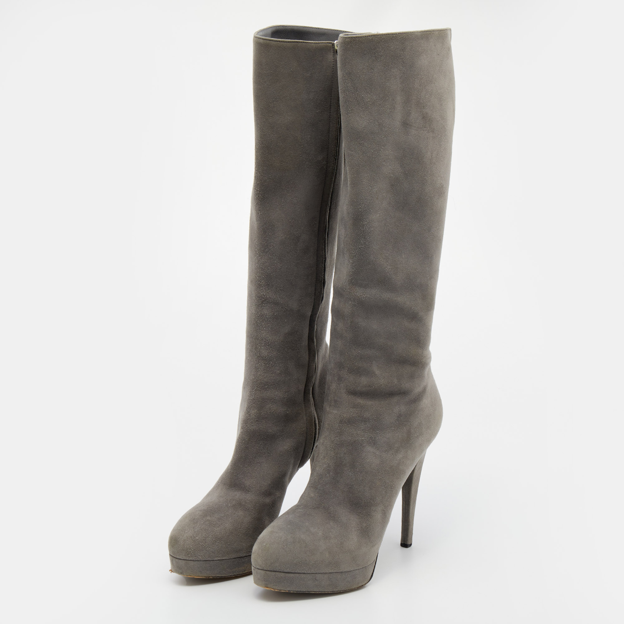 

Yves Saint Laurent Grey Suede Knee Length Heel Boots Size