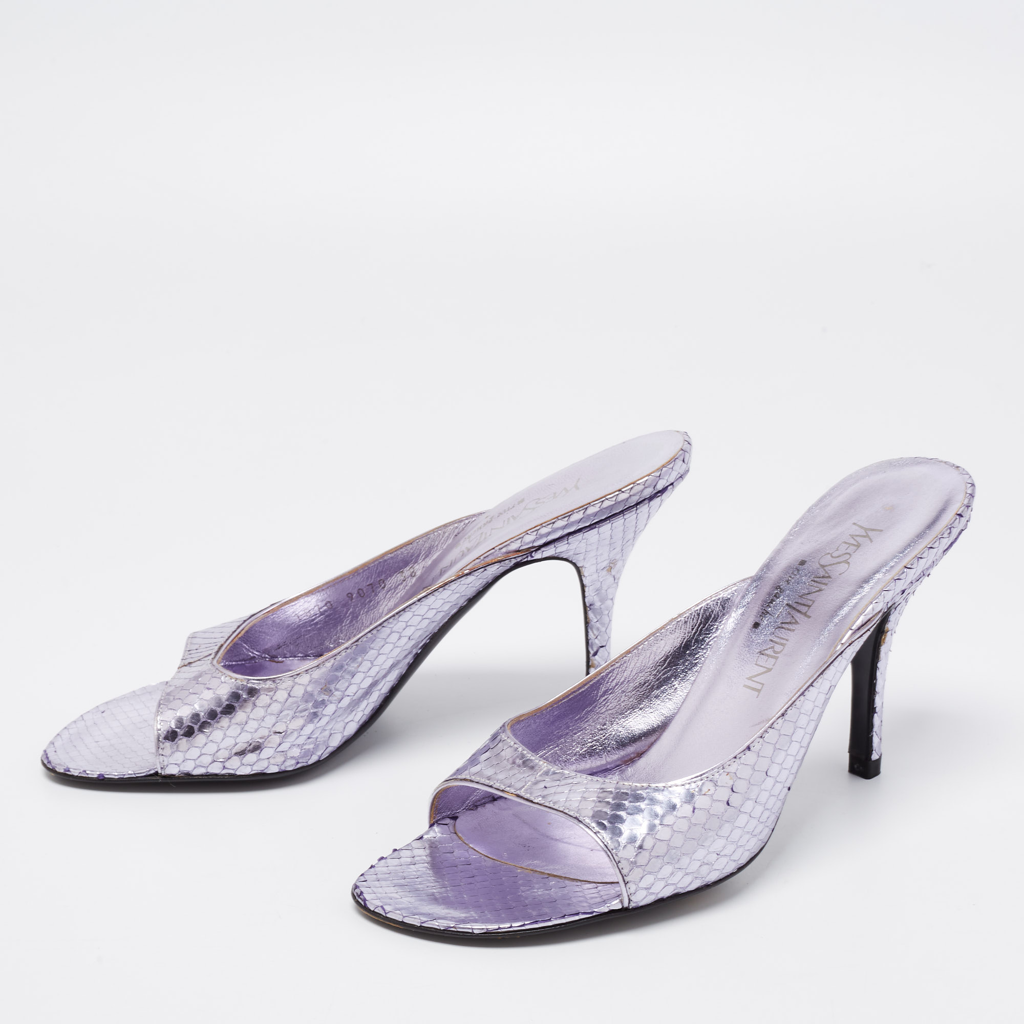 

Yves Saint Laurent Light Purple Python Embossed Leather Open Toe Sandals Size 38