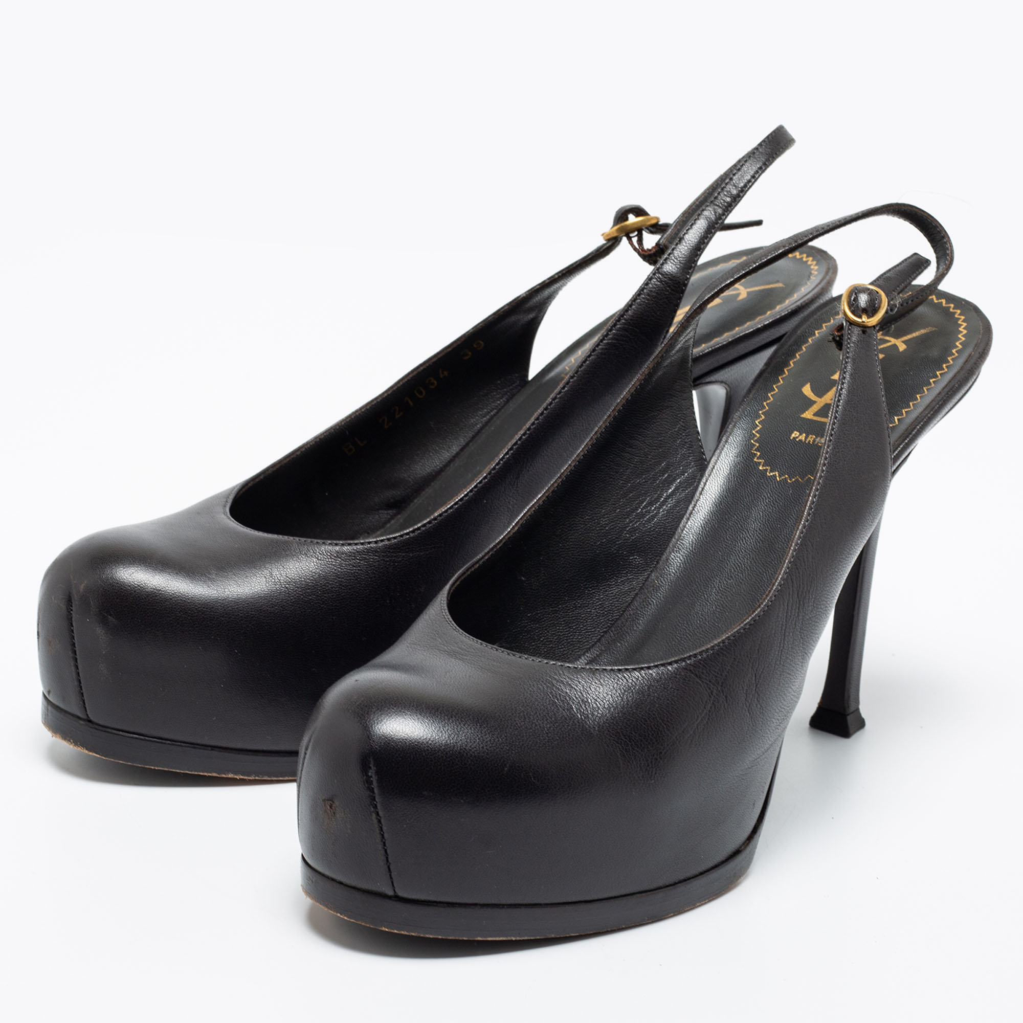 

Yves Saint Laurent Black Leather Platform Slingback Sandals Size, Grey