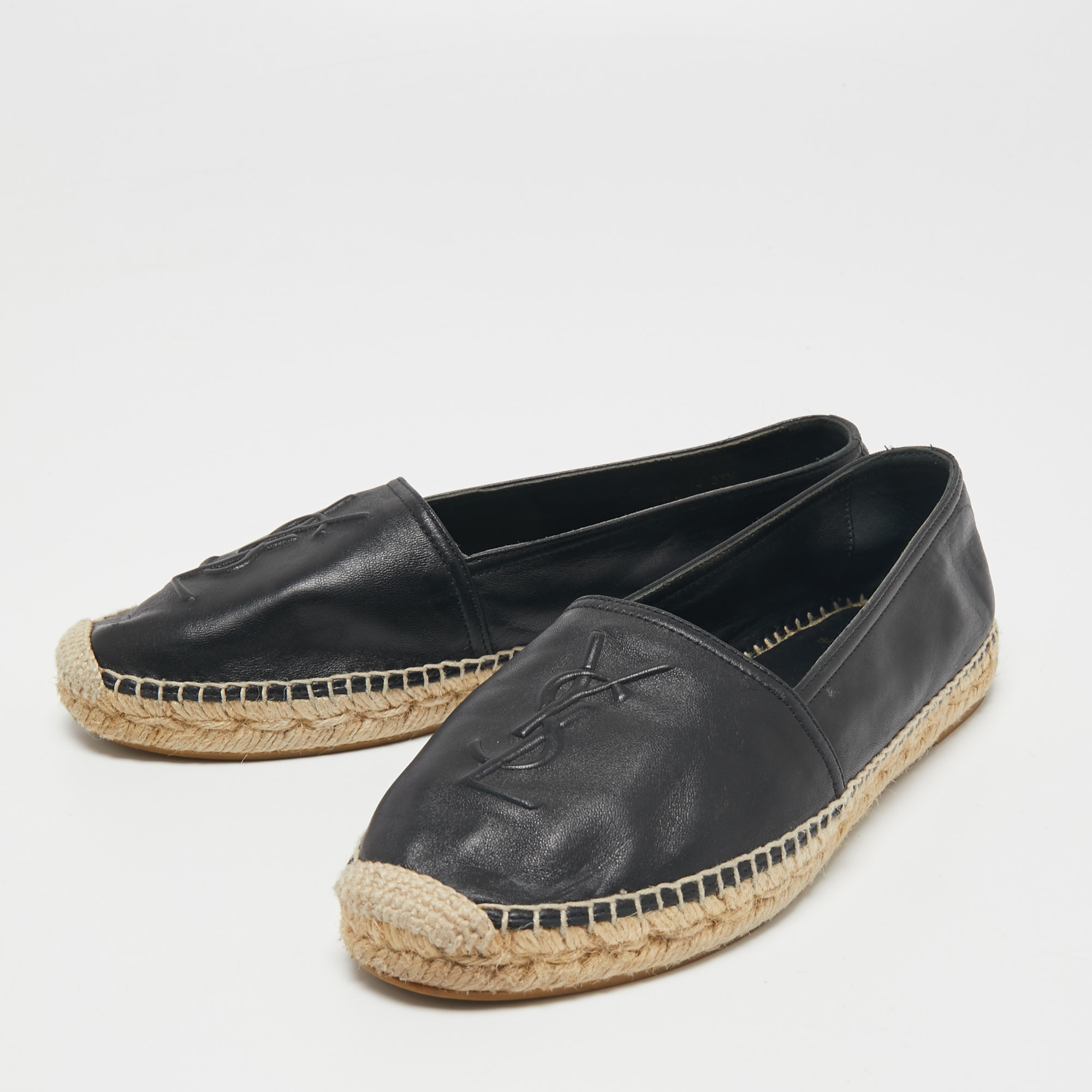 

Saint Laurent Black Leather Logo Embossed Espadrille Flats Size