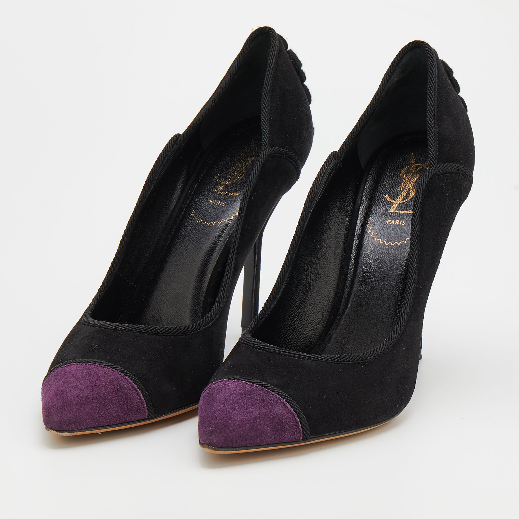 

Yves Saint Laurent Black/Purple Suede and Fabric Pointed Toe Pumps Size