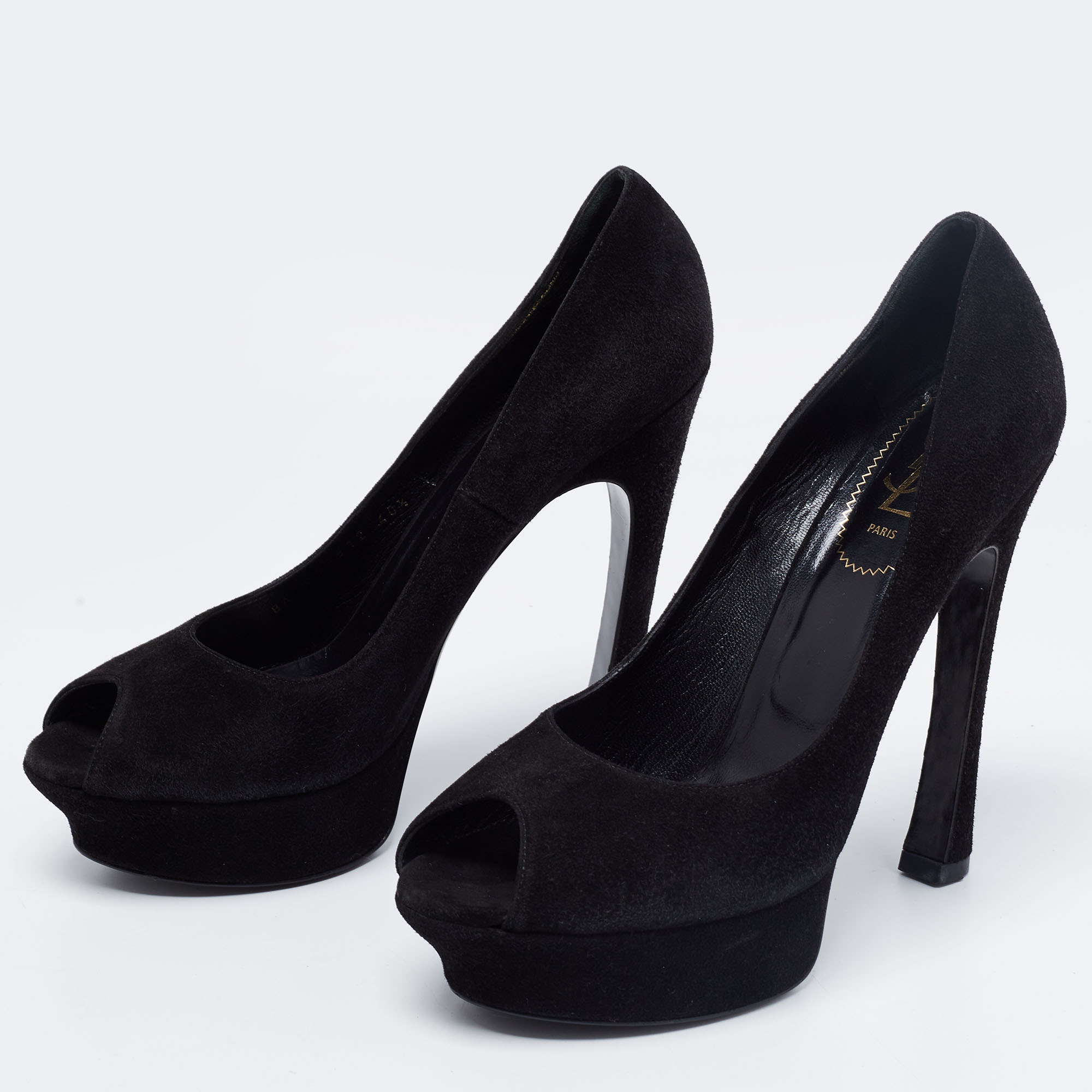 

Yves Saint Laurent Black Suede Palais Peep Toe Pumps Size