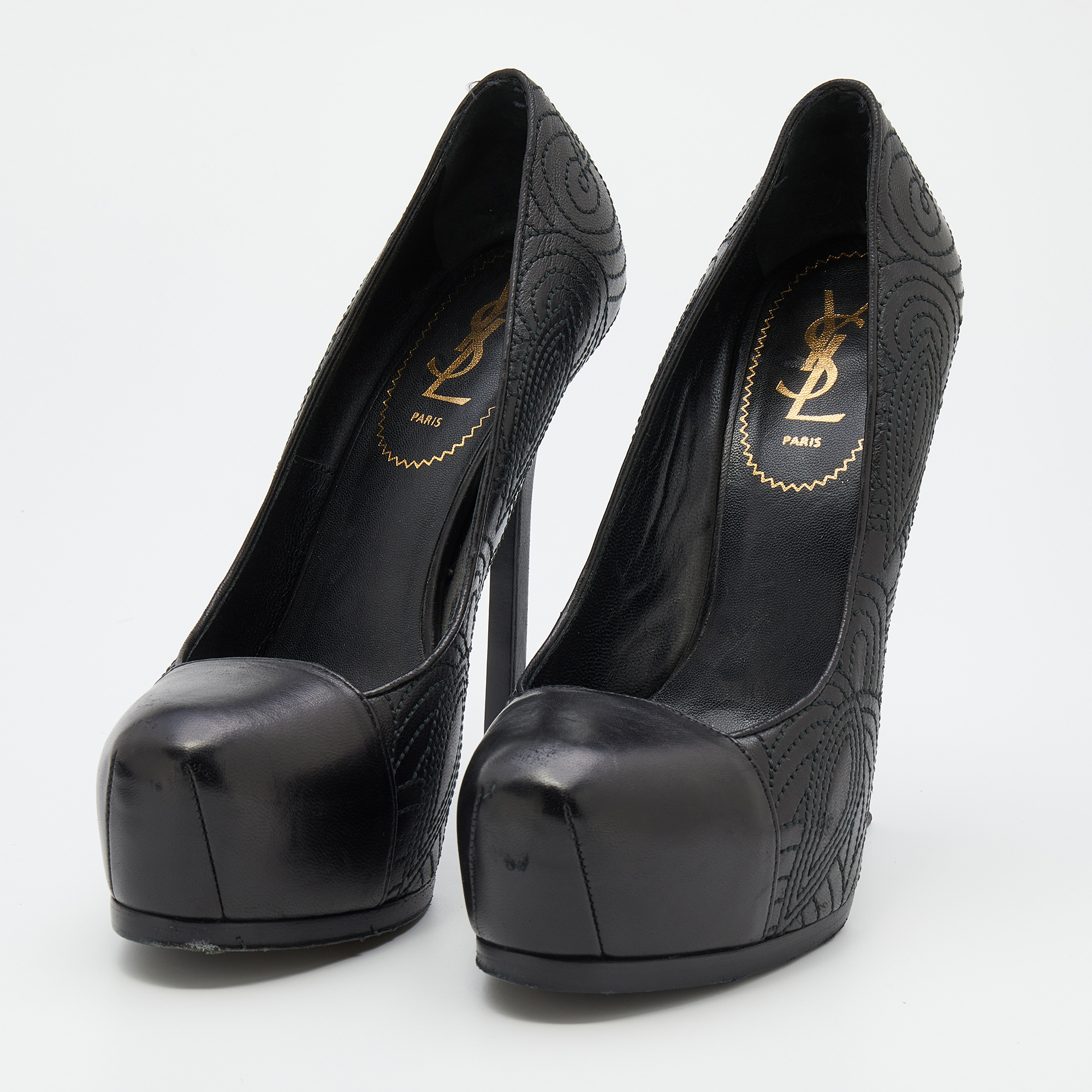 

Yves Saint Laurent Black Leather Tribtoo Platform Pumps Size