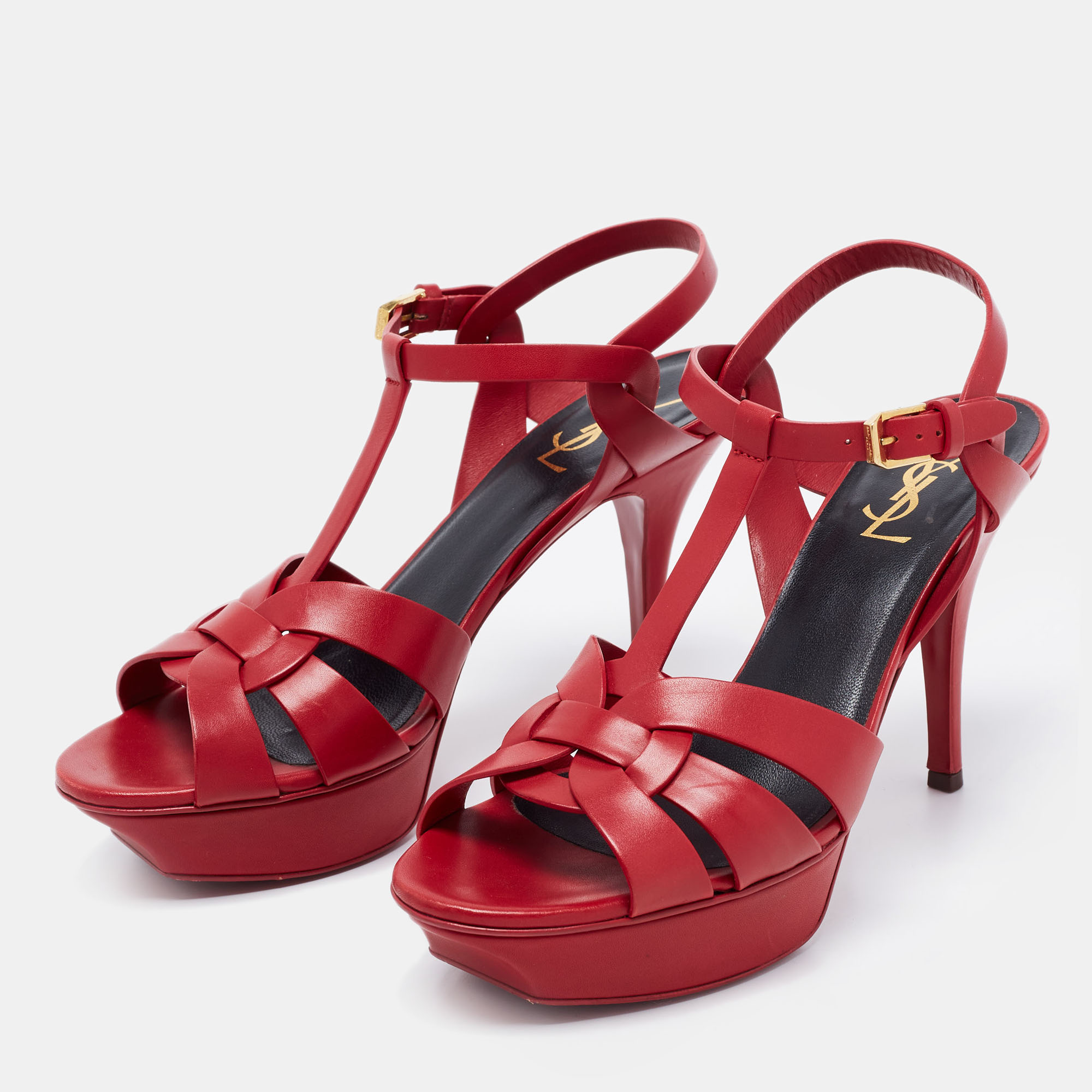 

Yves Saint Laurent Red Leather Tribute Platform Sandals Size