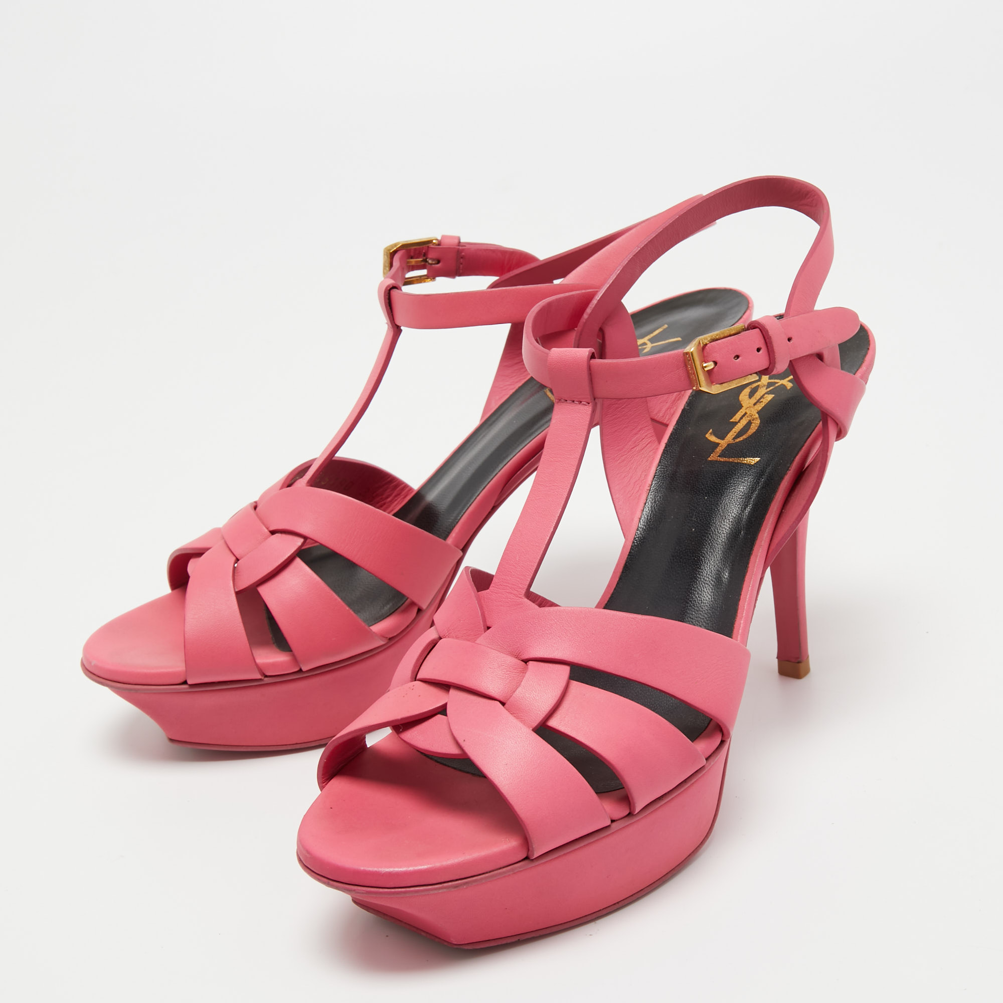 

Yves Saint Laurent Pink Leather Platform Tribute Sandals Size