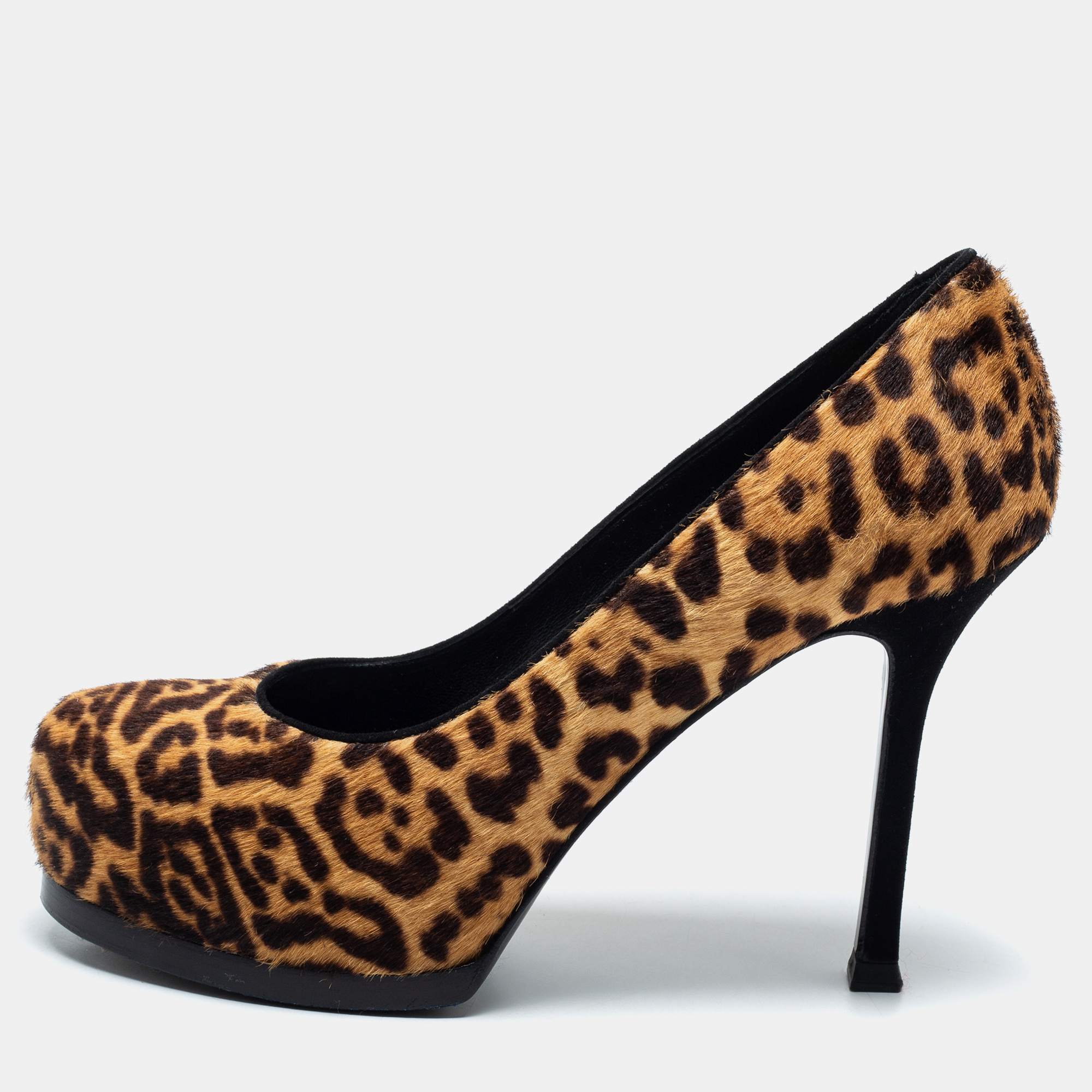 

Yves Saint Laurent Beige/Brown Leopard Print Calf Hair Tribtoo Pumps Size