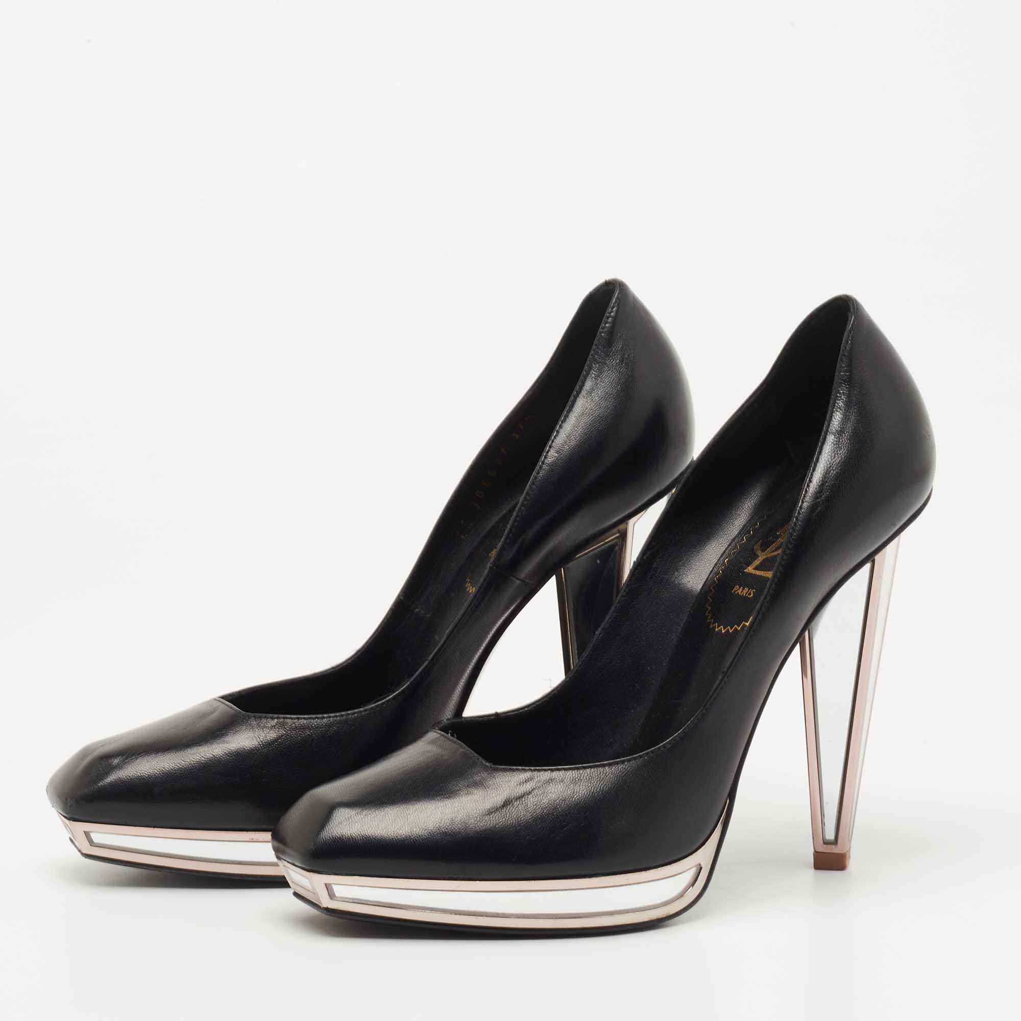 

Yves Saint Laurent Black Leather Mirror Heel Platform Pumps Size