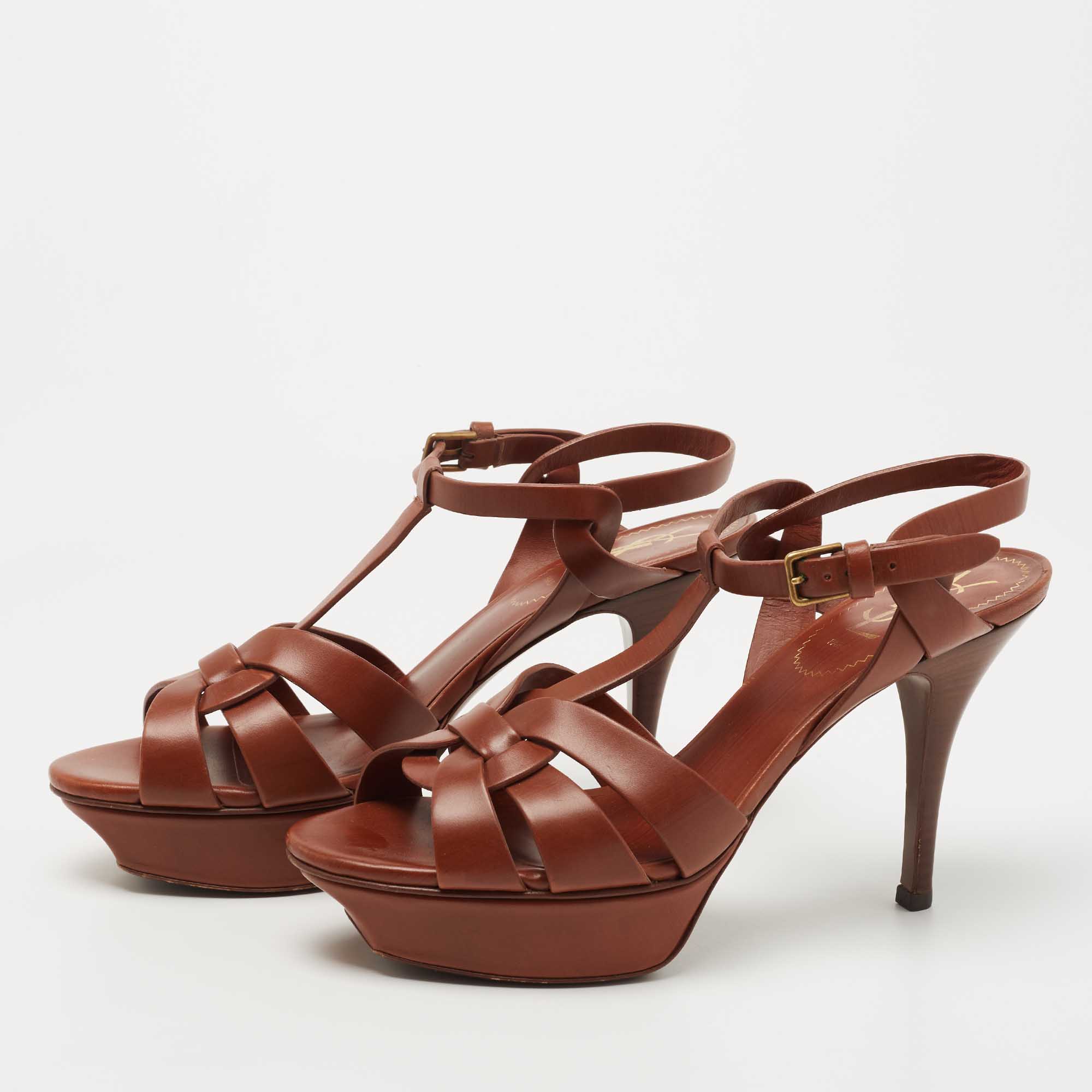 

Yves Saint Laurent Brown Leather Tribute Sandals Size