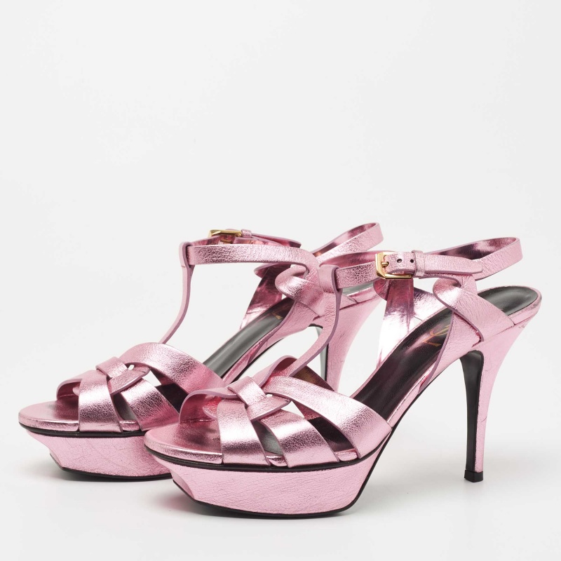 

Yves Saint Laurent Metallic Pink Leather Tribute Sandals Size