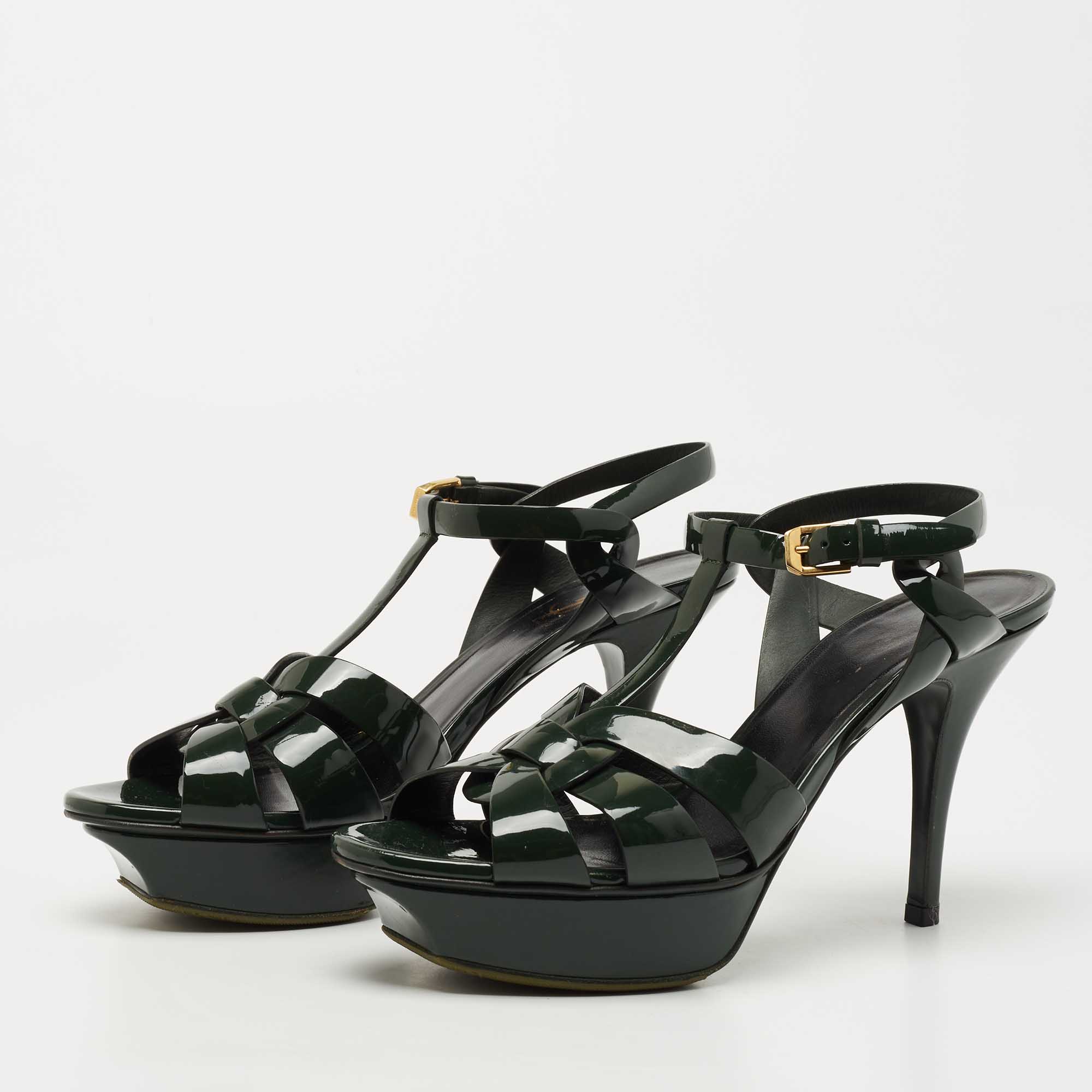 

Saint Laurent Green Patent Leather Tribute Platform Sandals Size