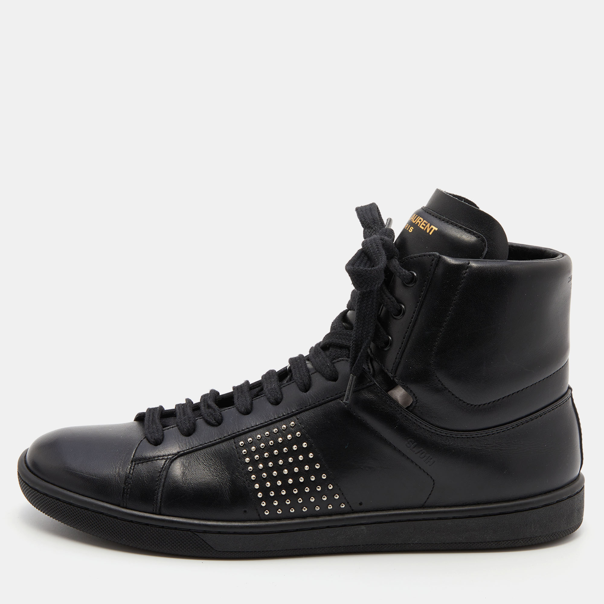 Pre-owned Saint Laurent Black Leather Studded High Top Sneakers Size 39
