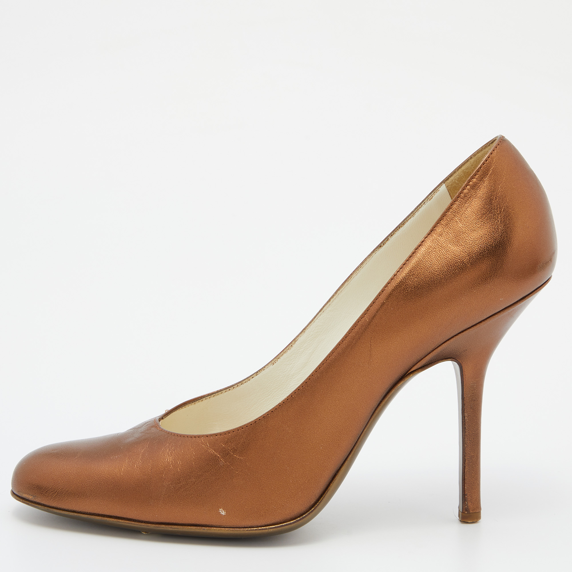 Pre-owned Saint Laurent Metallic Brown Leather Pumps Size 40