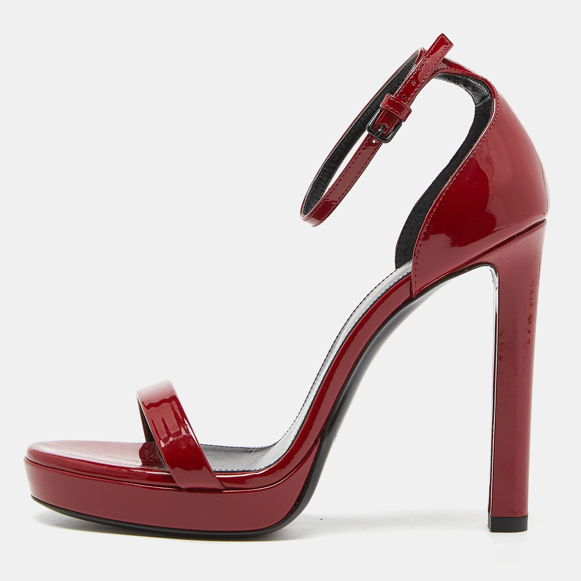 Pre-owned Saint Laurent Red Patent Leather Ankle Strap Sandals Size 36