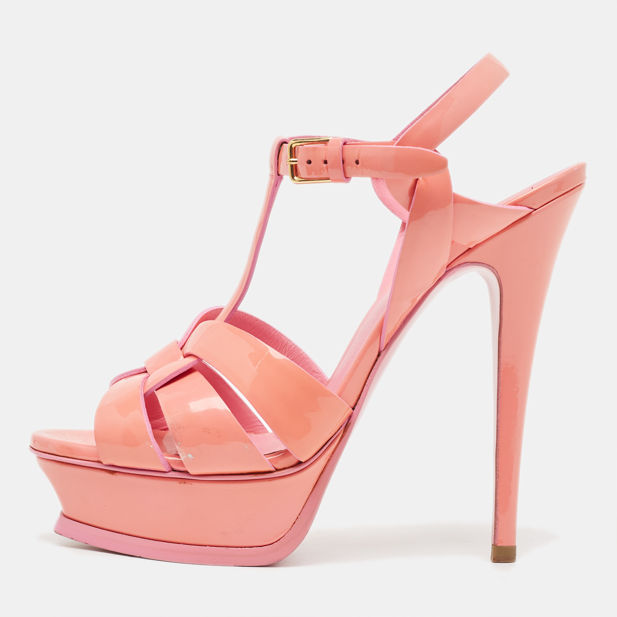 Pre-owned Saint Laurent Pink Patent Tribute Sandals Size 37